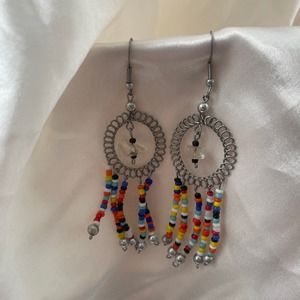 Vintage Handmade Beaded Chandelier Dreamcatcher Earrings